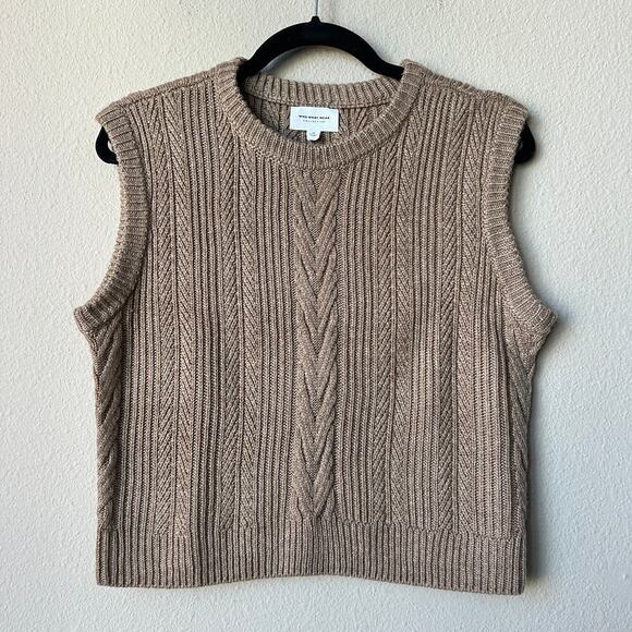 Who What Wear Knox Cable Knit Sweater Vest in Camel Brown Size M - Picture 2 of 5